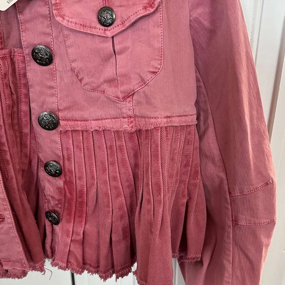 Free People Dusty Rose Pleated Cropped Denim Jacket - Picture 3 of 7
